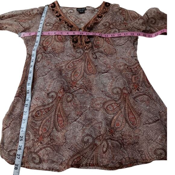VINTAGE WET SEAL Y2K 90s Sheer‎ Top M Beaded Blouse Boho Coquette Art to Wear - Picture 5 of 11